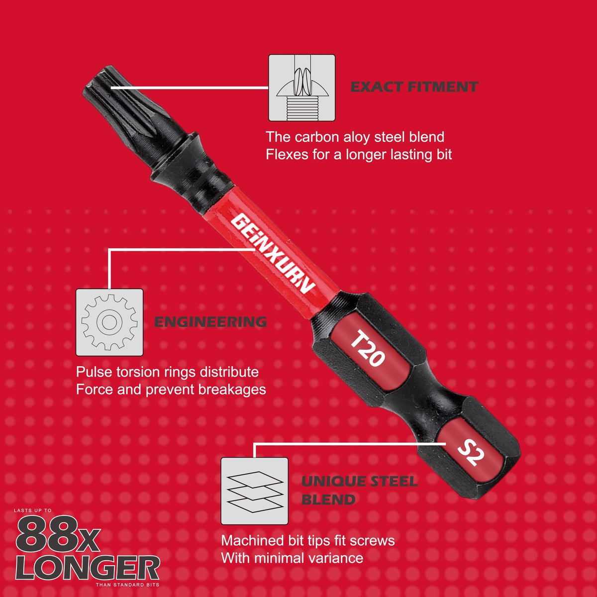 GEINXURN magnetic-bit-holder enables quick bit changes.