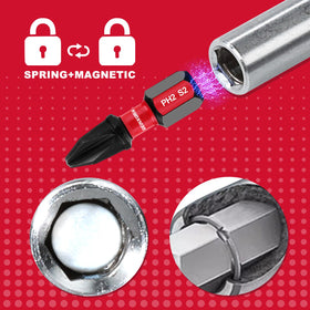 Geinxurn magnetic spring lock holds bits securely reducing wobble during use.