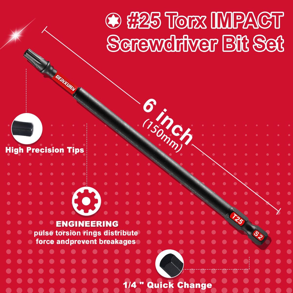 GEINXURN Magnetic star-tip T25 bit aids screw alignment.
