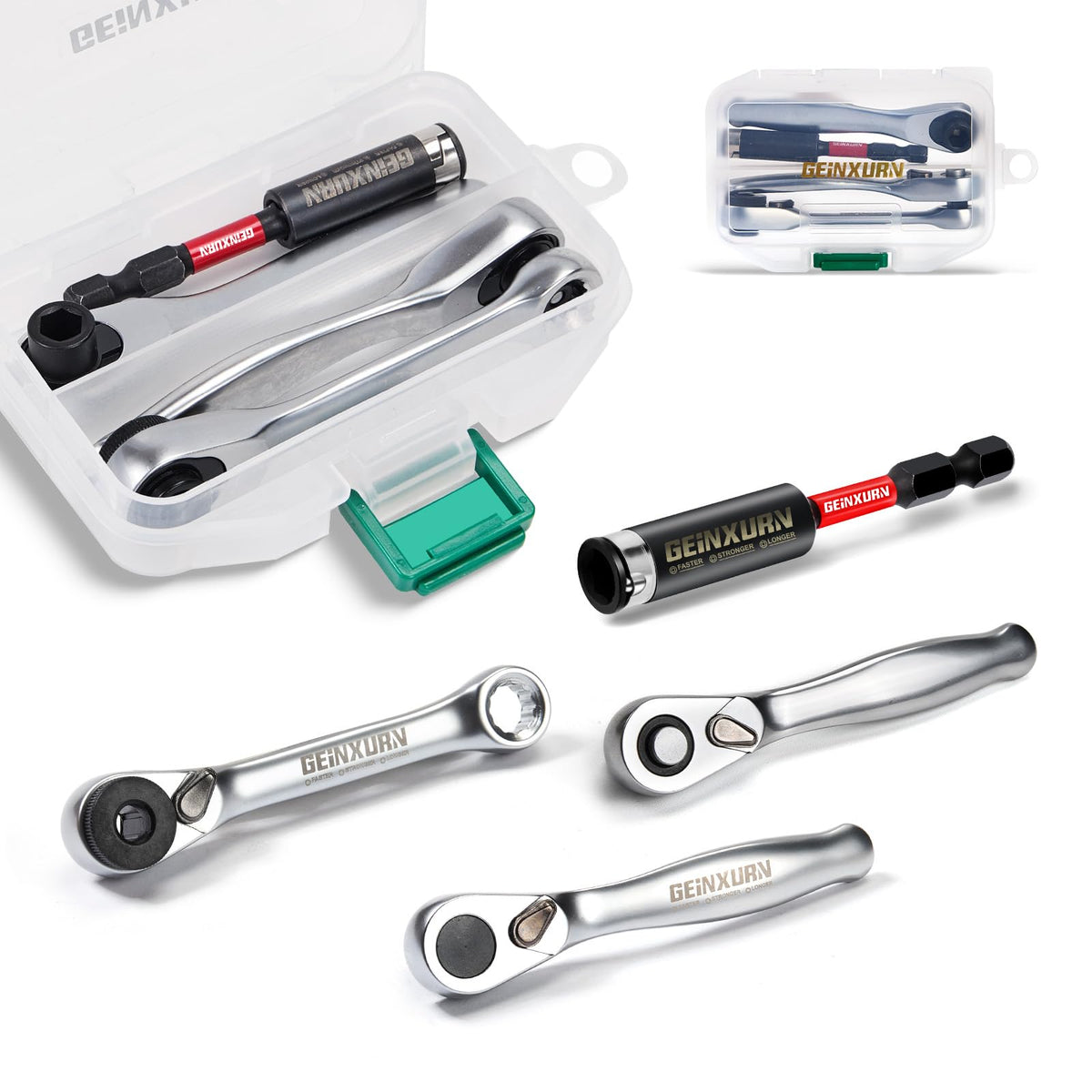 GEINXURN mini ratchet wrench in case for portable toolkit use.