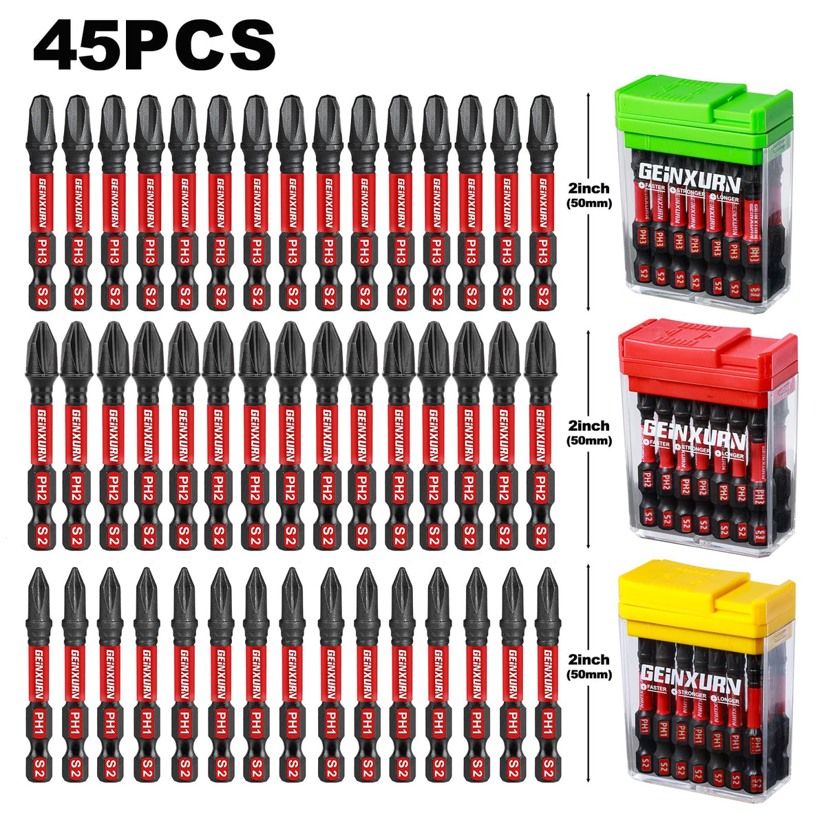 Geinxurn PH1 PH2 PH3 tips offer precise fit and low cam-out.