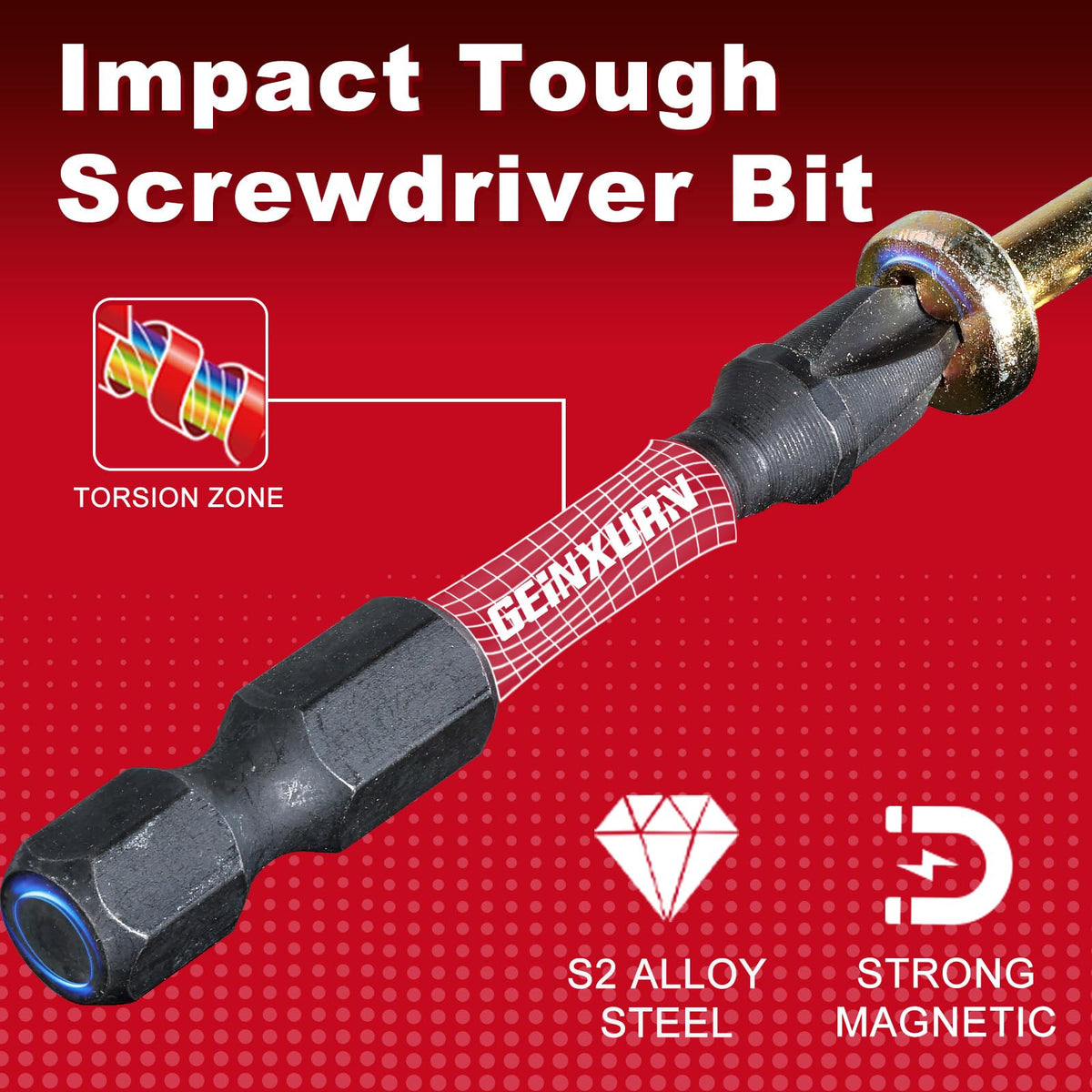 Geinxurn PH2 bit shows precise tip for reduced cam-out and slip