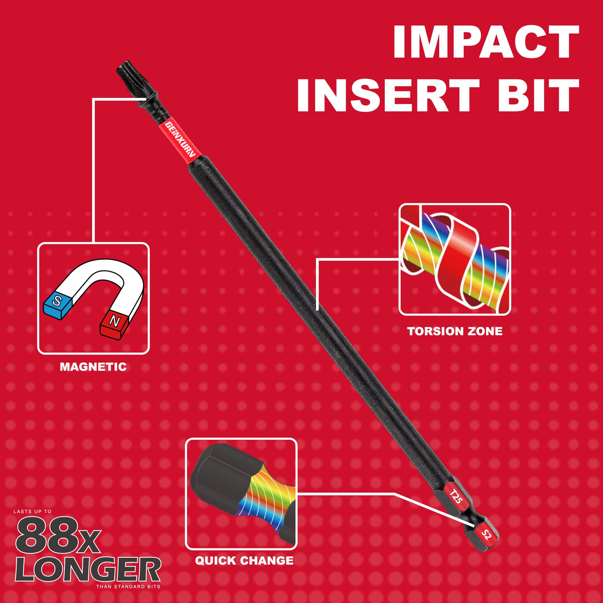 GEINXURN Precision-fit tips reduce cam-out and protect screws.