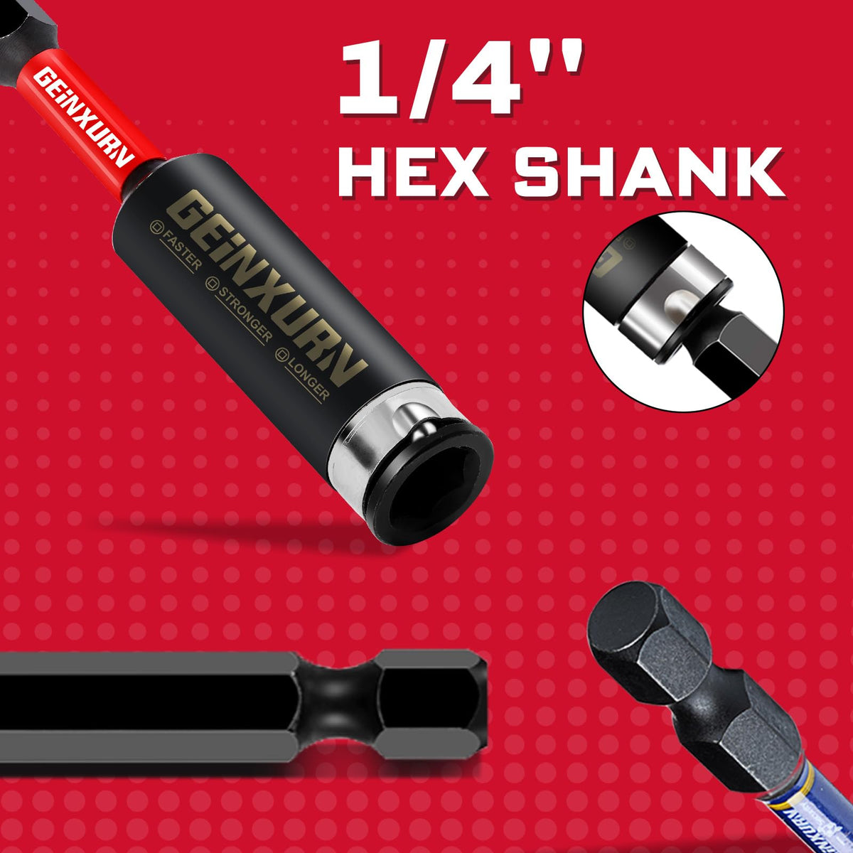 Geinxurn quad hex shank 25mm; ideal reach in tight spaces.
