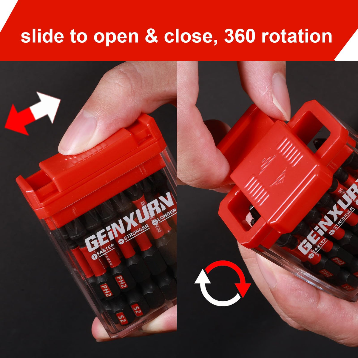 Geinxurn S2 steel bits provide hardness and toughness for long use.