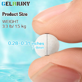 GELRIUNY pellets in a water system demonstrating slow release for steady pH balance.