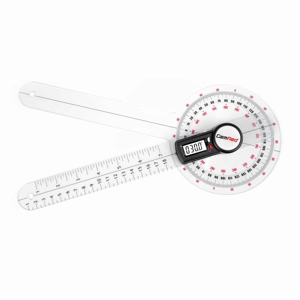 GemRed 12-inch digital goniometer front view for precise ROM measurement in clinics