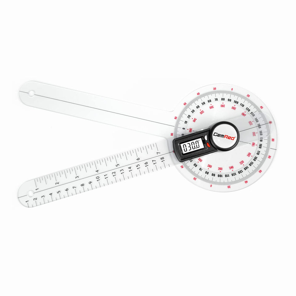 GemRed 12-inch digital goniometer front view for precise ROM measurement in clinics