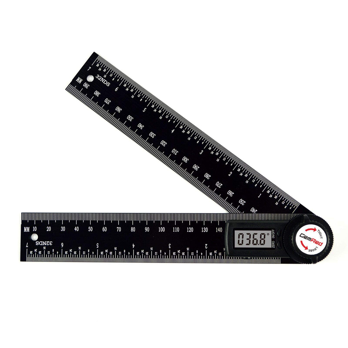 GemRed 82305 aluminum digital angle finder protractor front view with crisp display for precise readings