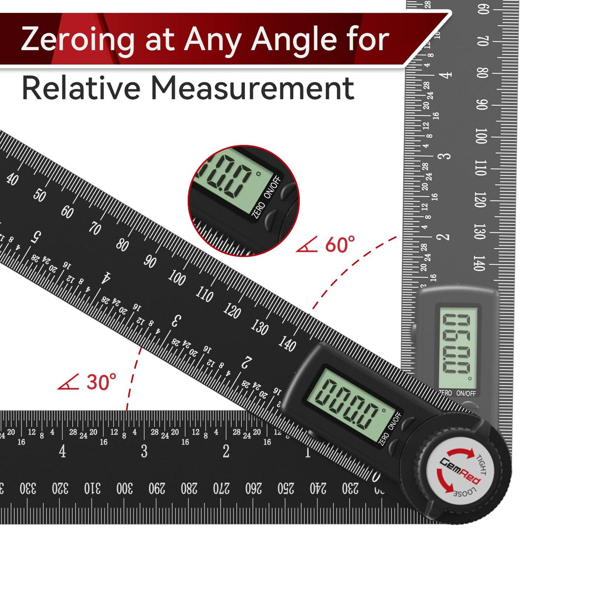 GemRed 82305 reads both inside and outside angles with reliable precision
