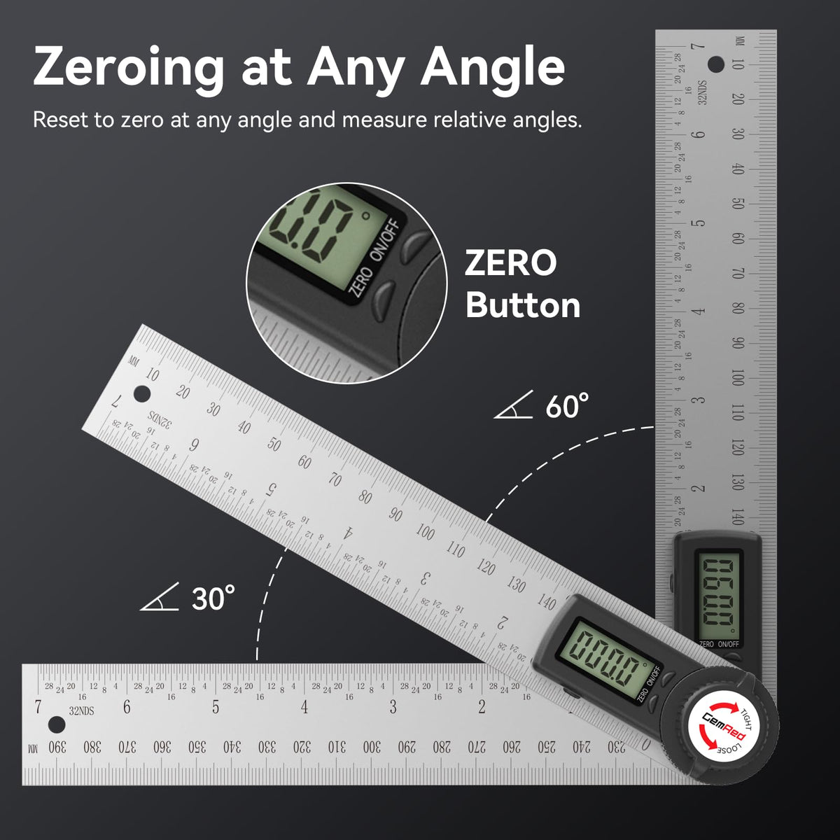 GemRed 82305 stainless steel protractor with laser etched scale for durable readings.