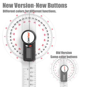 GemRed digital goniometer reset-zero button close-up for fast multi-joint testing