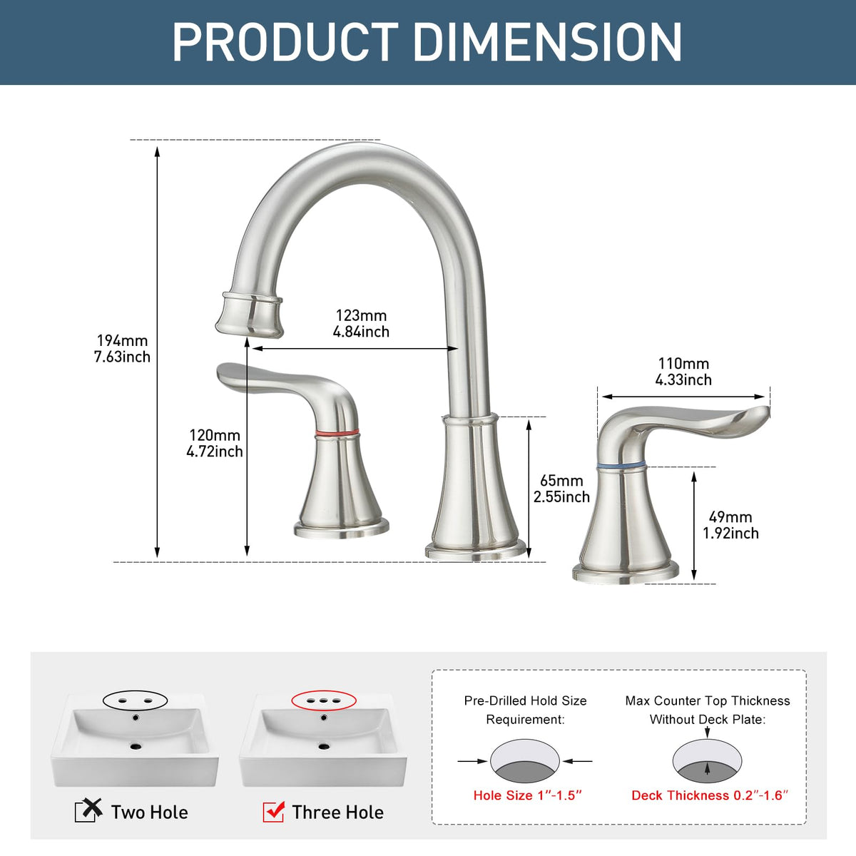 GENBONS double-handle faucet with ceramic cartridge delivers smooth long-lasting performance.
