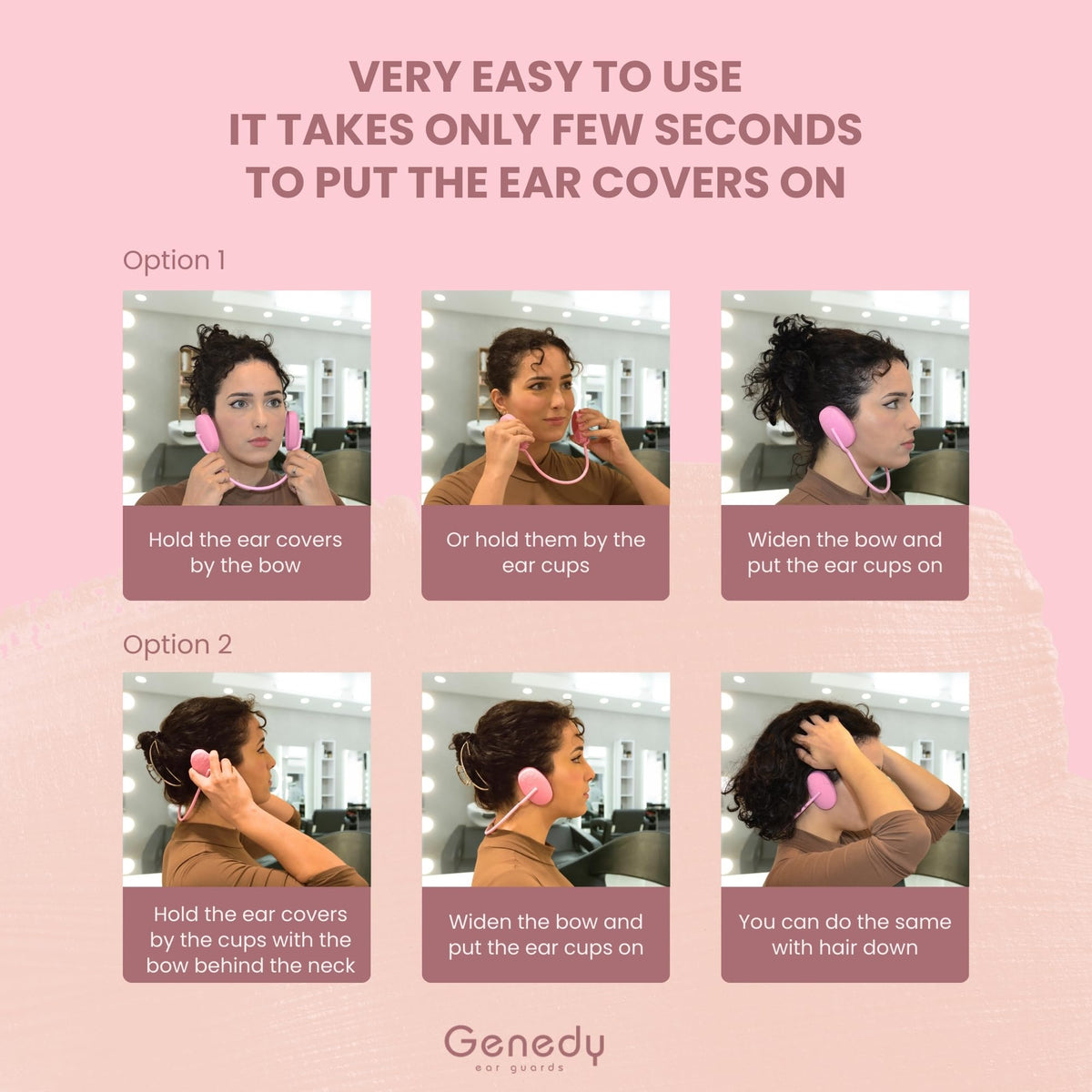 Genedy pink ear covers offer a snug, comfortable fit