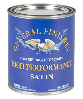 General Finishes High Performance satin topcoat bottle for durable interior wood projects