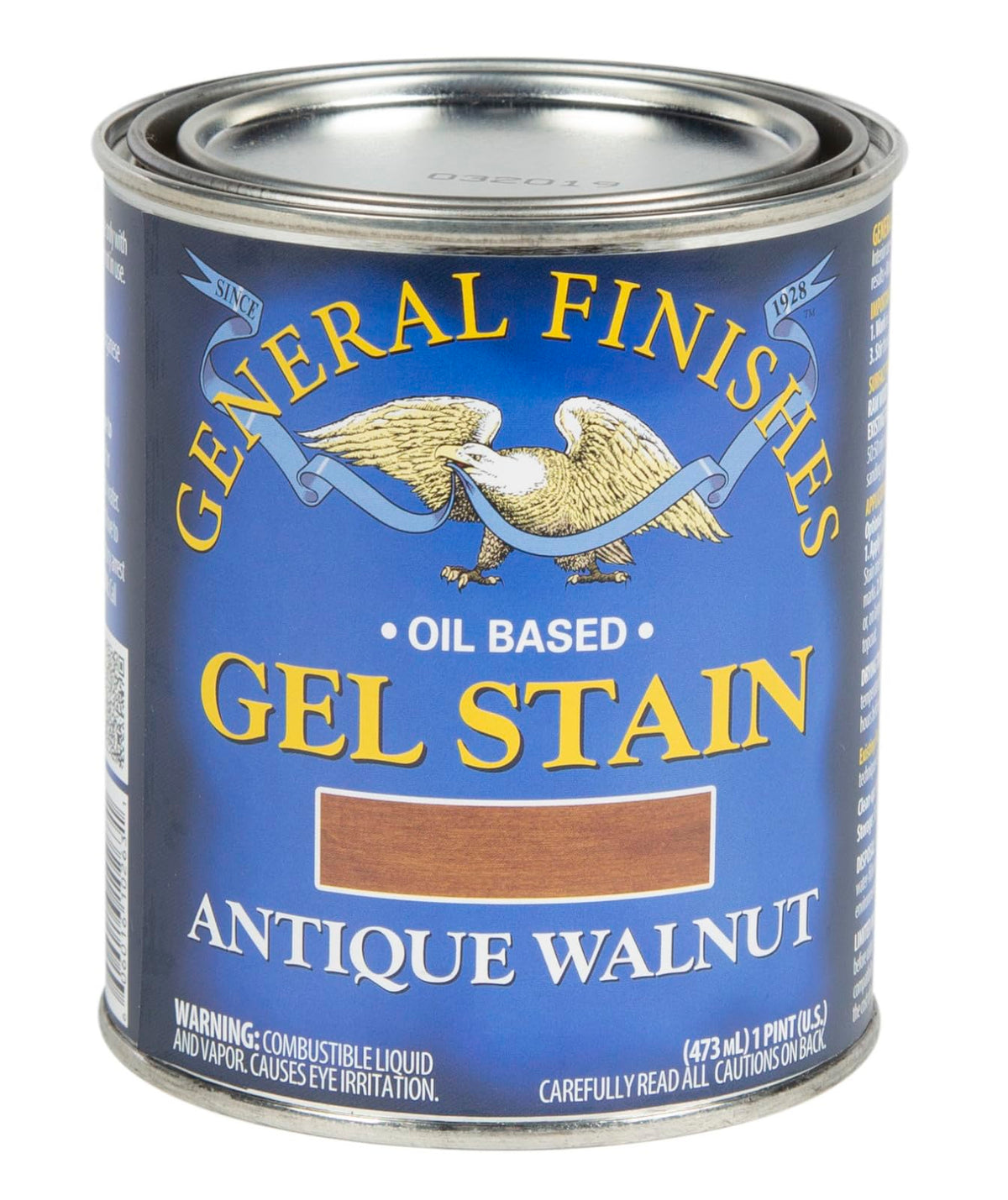 General Finishes Oil Base Gel Stain Antique Walnut bottle with rich color and a smooth finish.