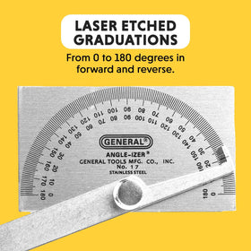 General Tools 3-3/8 x 2-inch head anchors the protractor on objects.