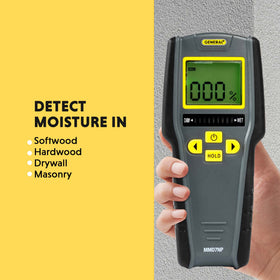 General Tools MMD7NP backlit display clearly showing moisture levels for easy reading