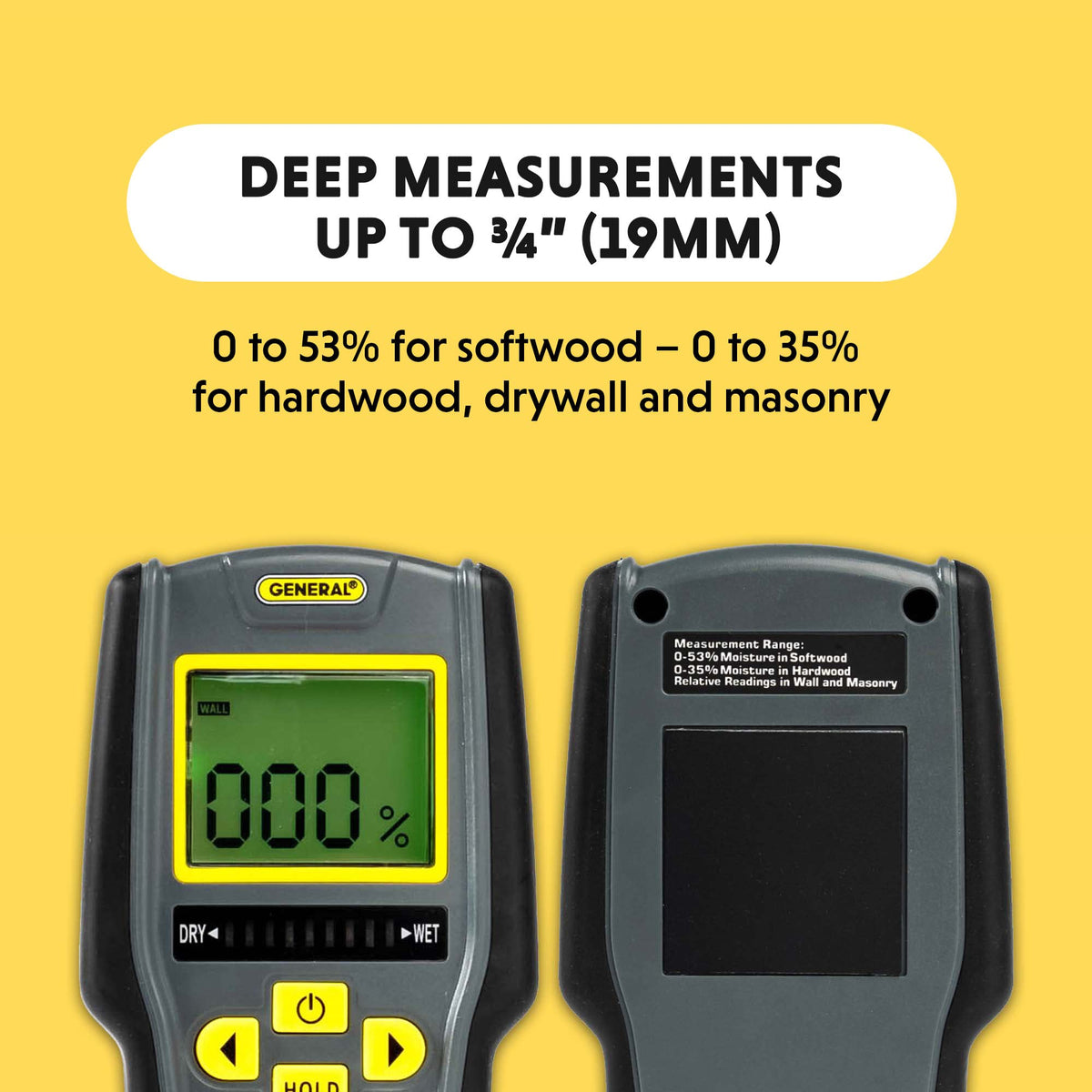 General Tools MMD7NP depth-reading detects moisture up to 3/4 inch deep