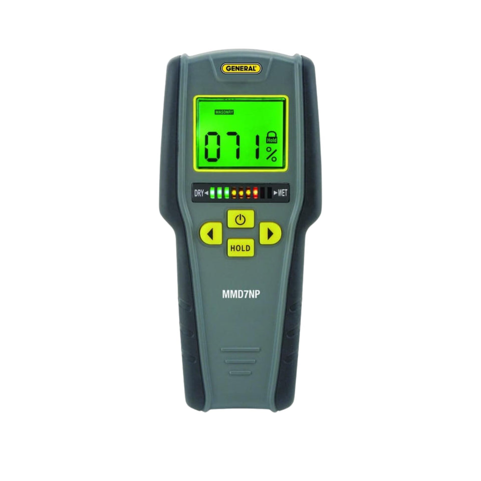 General Tools MMD7NP front view showing pinless moisture meter for quick indoor checks