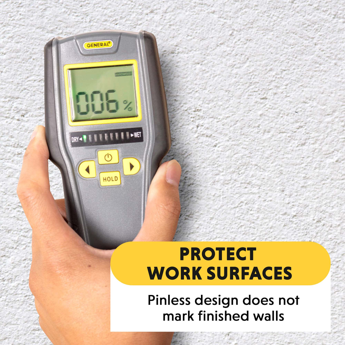 General Tools MMD7NP pinless sensor enabling non-invasive moisture testing on walls