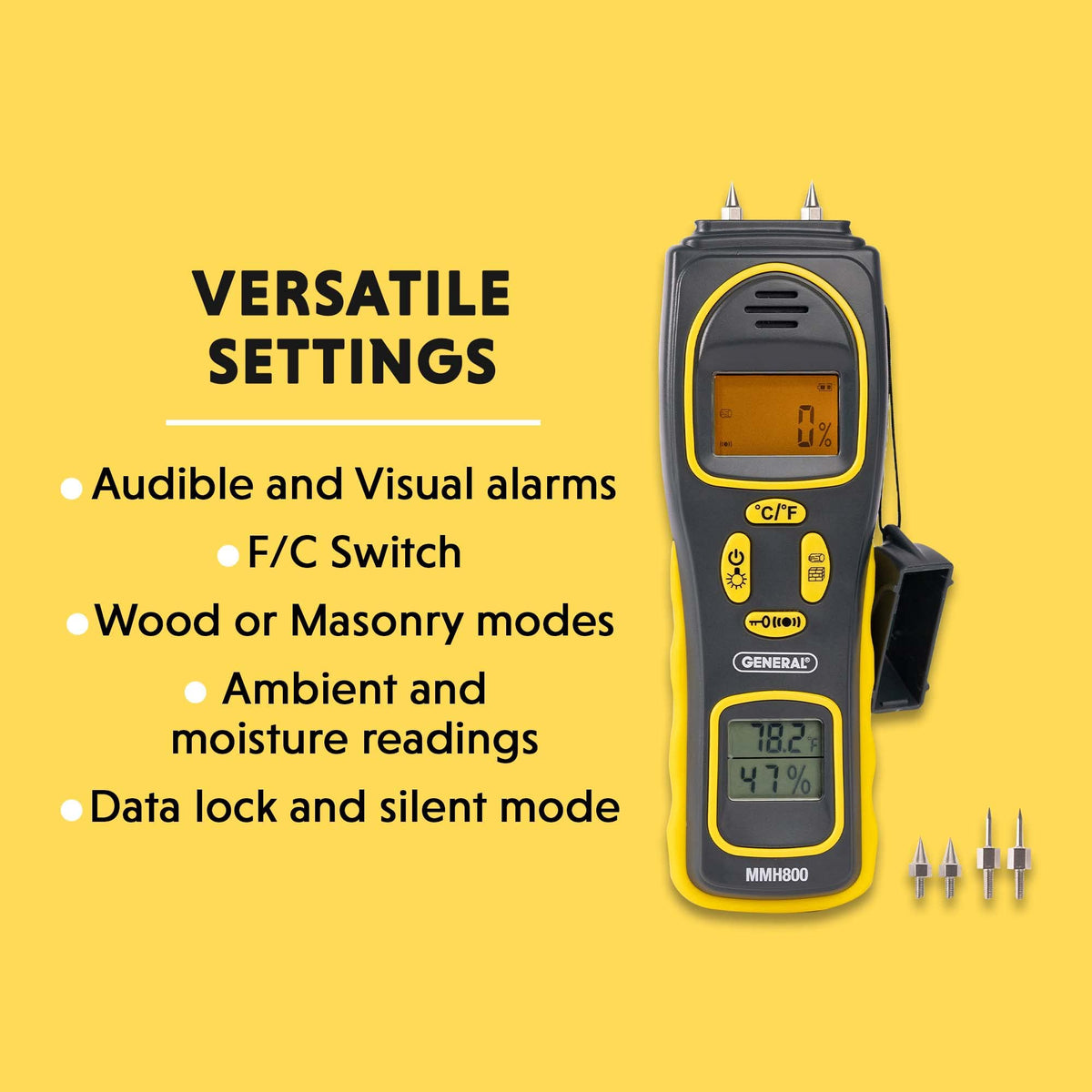 General Tools MMH800 ergonomic grip supports comfortable use during measurements.