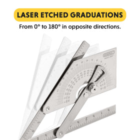 General Tools Protractor has fine black graduations from 0° to 180°.