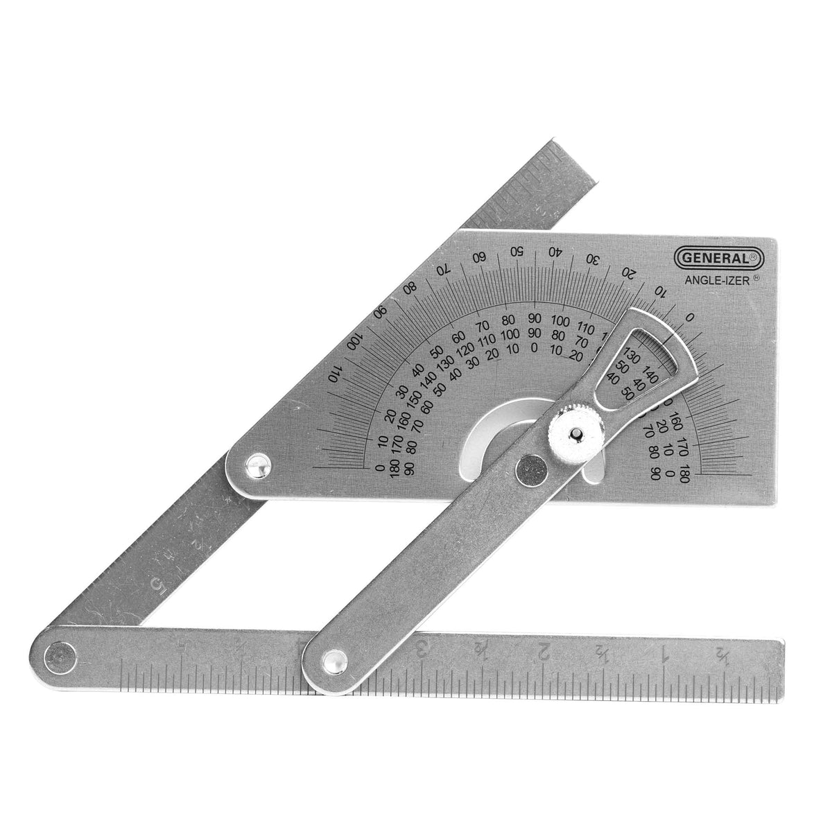 General Tools Protractor Angle Finder shows inside and outside measurements for precise layout.