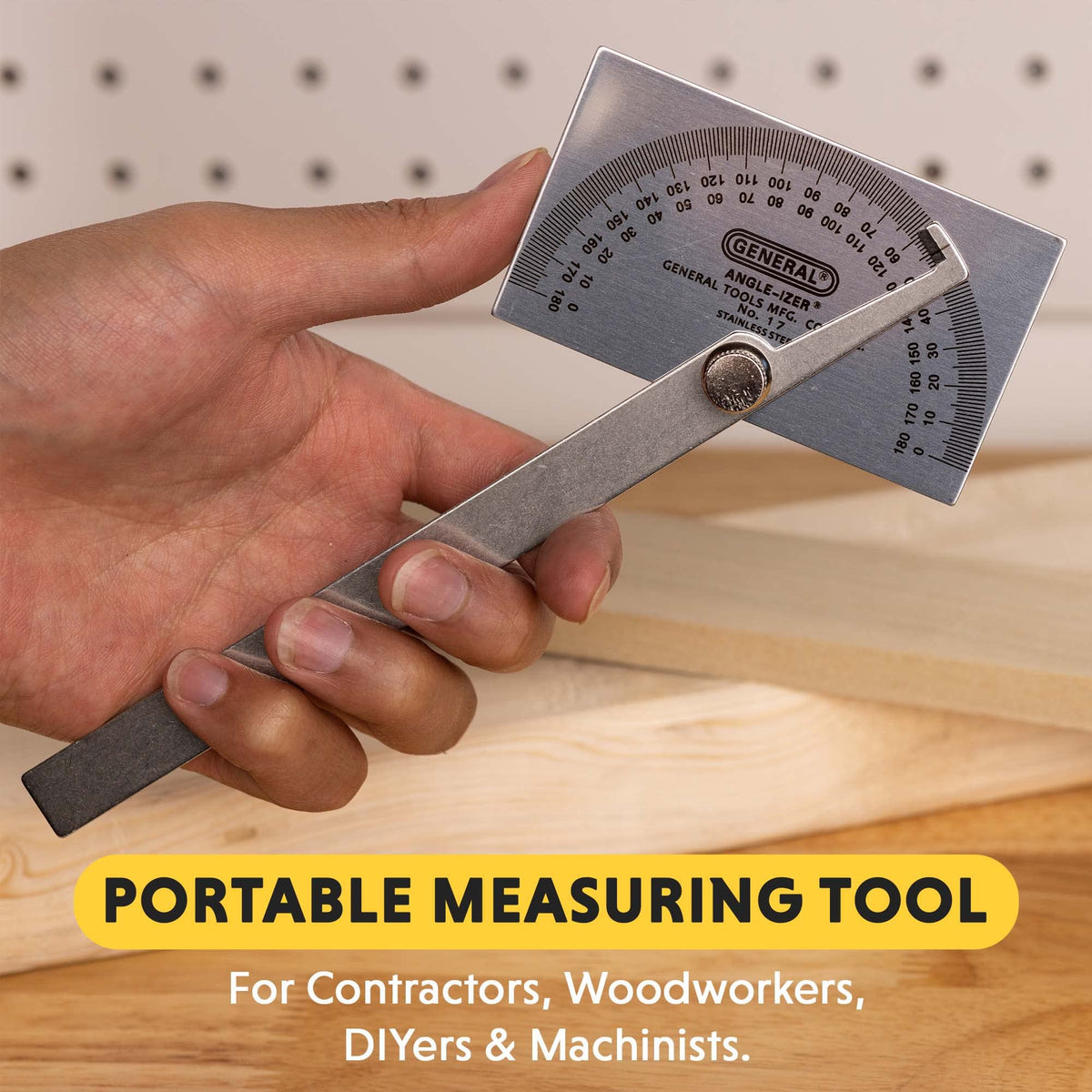 General Tools stainless steel protractor resists rust during tough shop days.