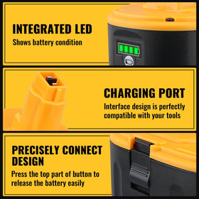 Generic 18V Li-ion battery pack side view suitable for cordless drills and saws