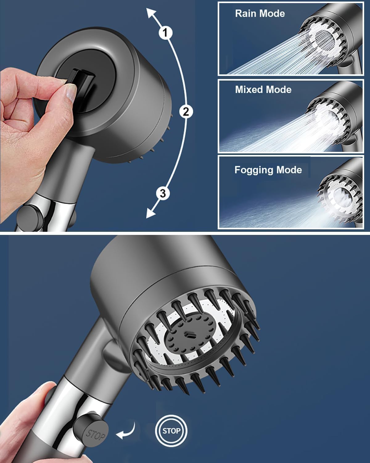 Generic 2025 Filtered Showerhead with rainfall mode for a gentle shower experience.