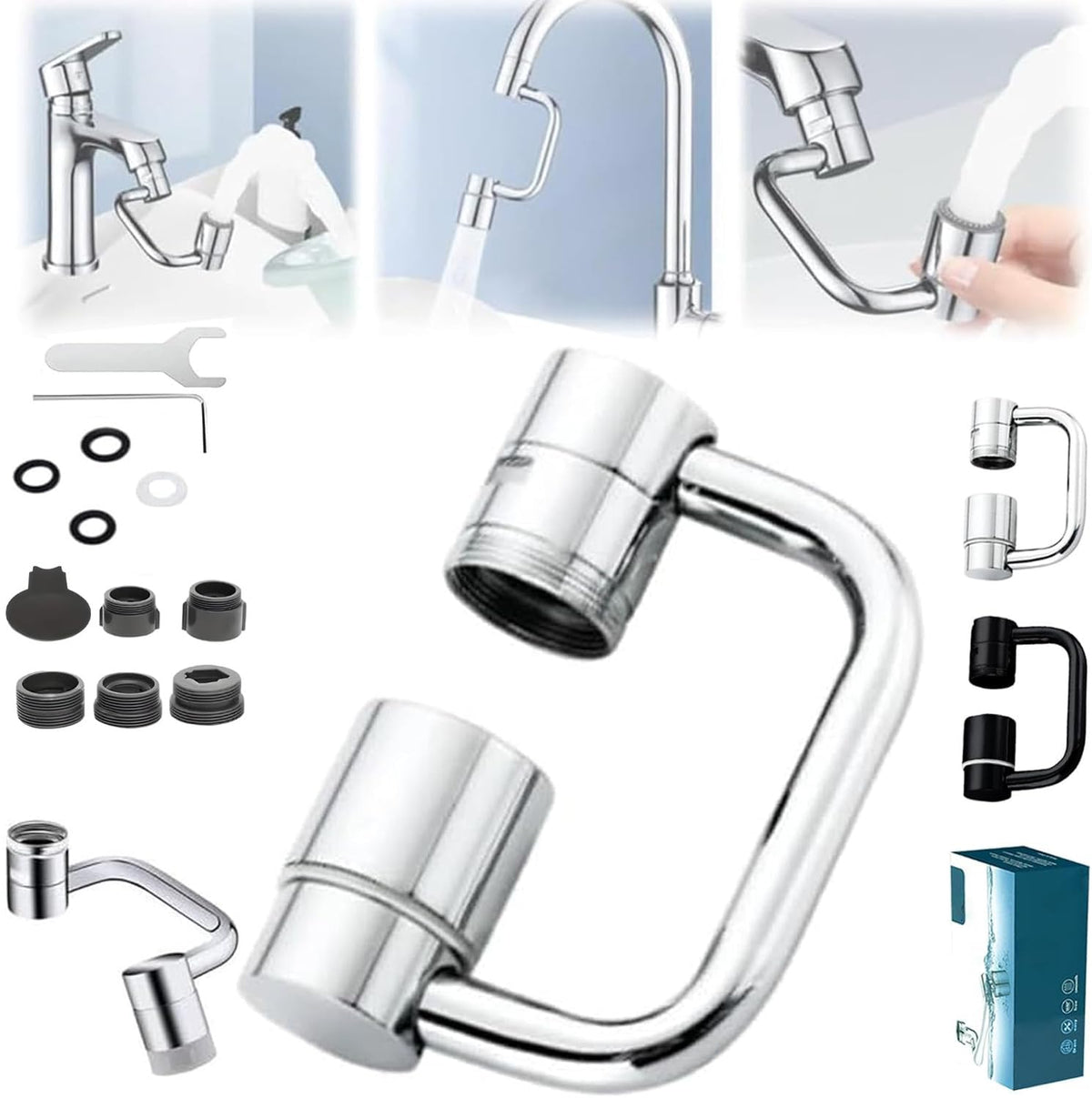 Generic 2026 upgraded universal sink faucet extender showing 1080° rotation for flexible sink access.
