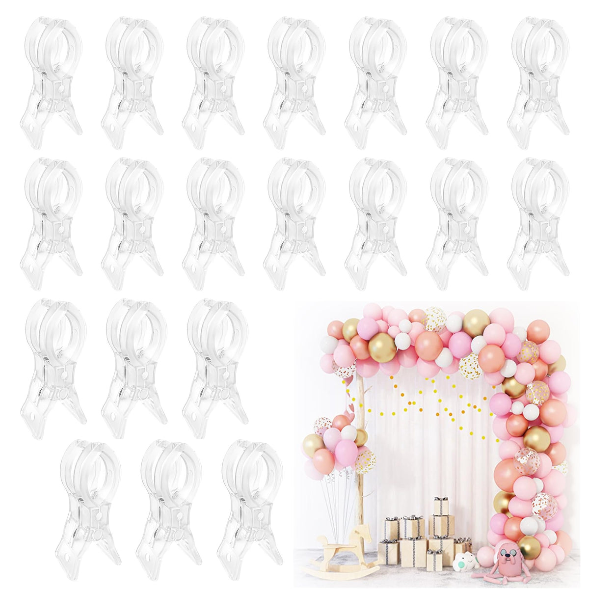 Generic 20-pack balloon arch clips secure multiple arches for events