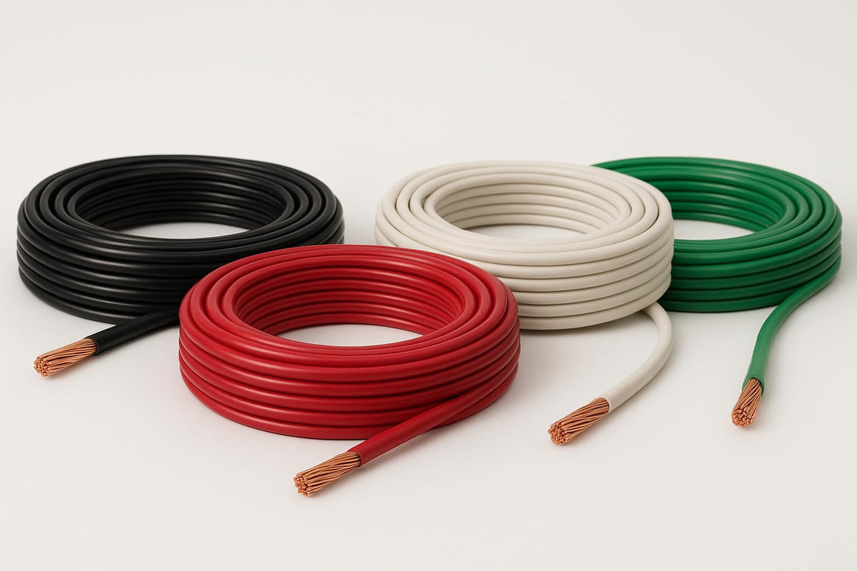 Generic THHN 25ft red 6 AWG wire for hot conductors in color-coded layouts.