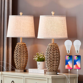 Generic 27-inch natural rattan table lamps set adds rustic elegance for living spaces.