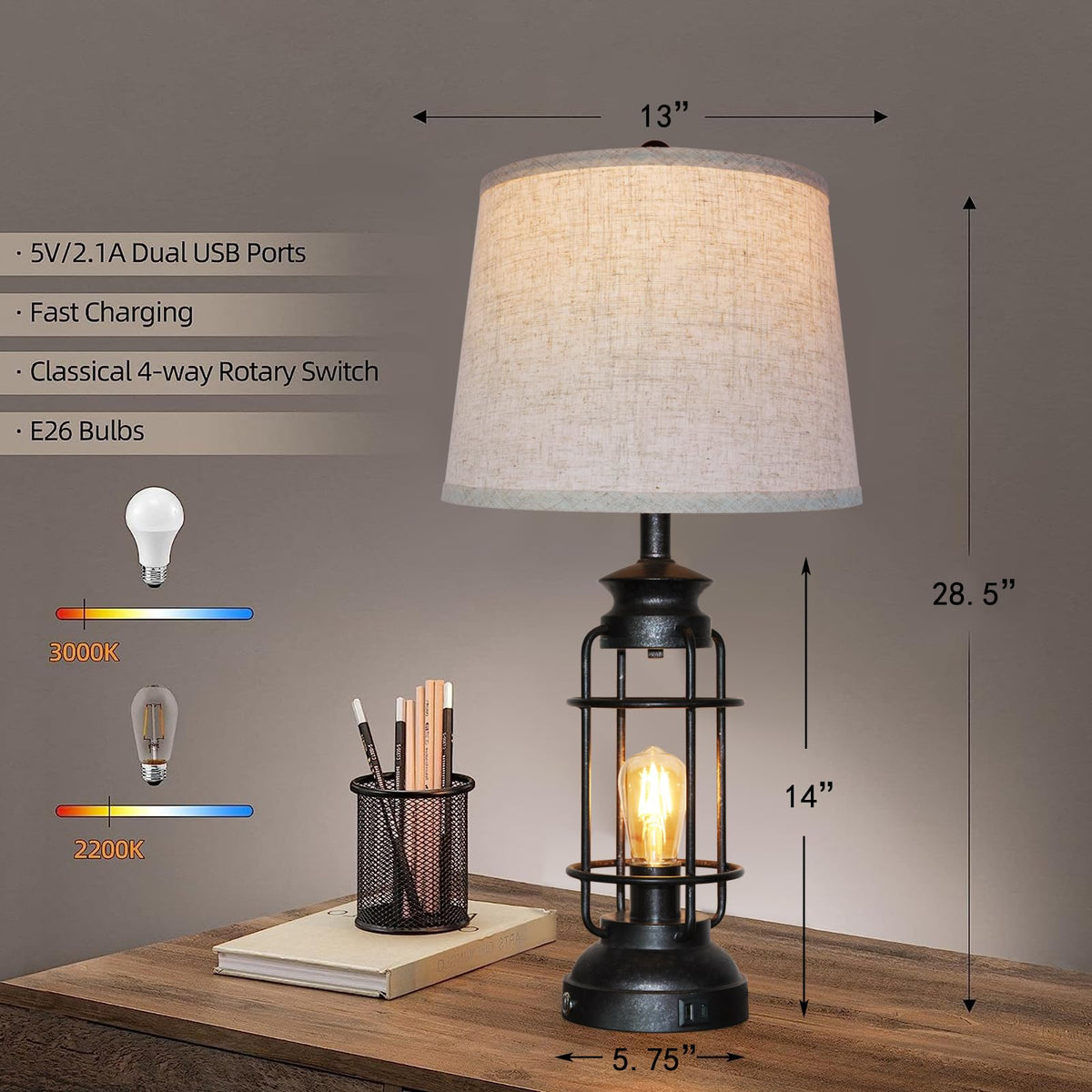 Generic 28.5 inch tall rustic industrial table lamps for bedroom lighting