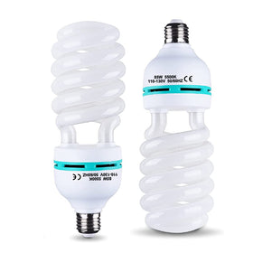 Generic two-pack 85W 5500K spiral CFL bulbs for studio lighting