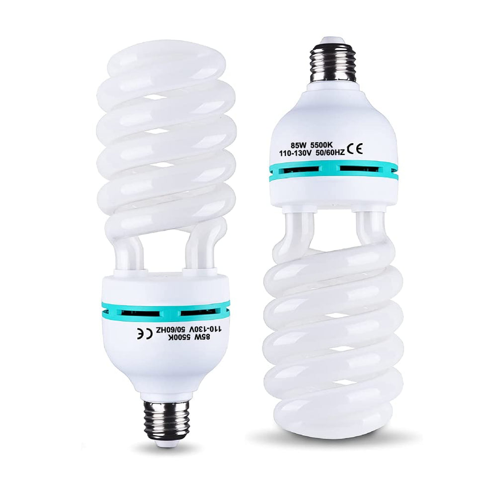 Generic two-pack 85W 5500K spiral CFL bulbs for studio lighting