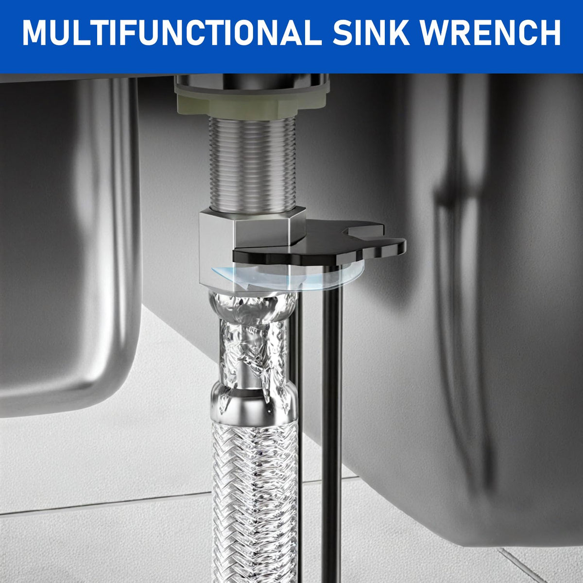 Generic 2Pcs Sink Wrench shows 360° rotation for hard-to-reach under-sink spaces.