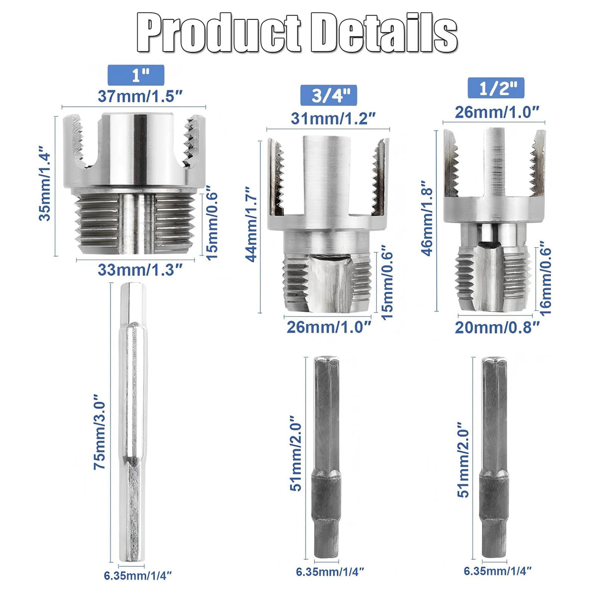 Generic 3Pcs PVC Pipe Threader Kit dies assembly for precise sizes