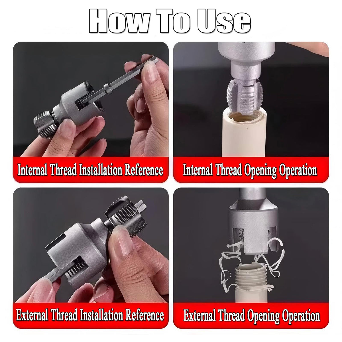 Generic 3Pcs PVC Pipe Threader Kit drill attachment enables faster threading