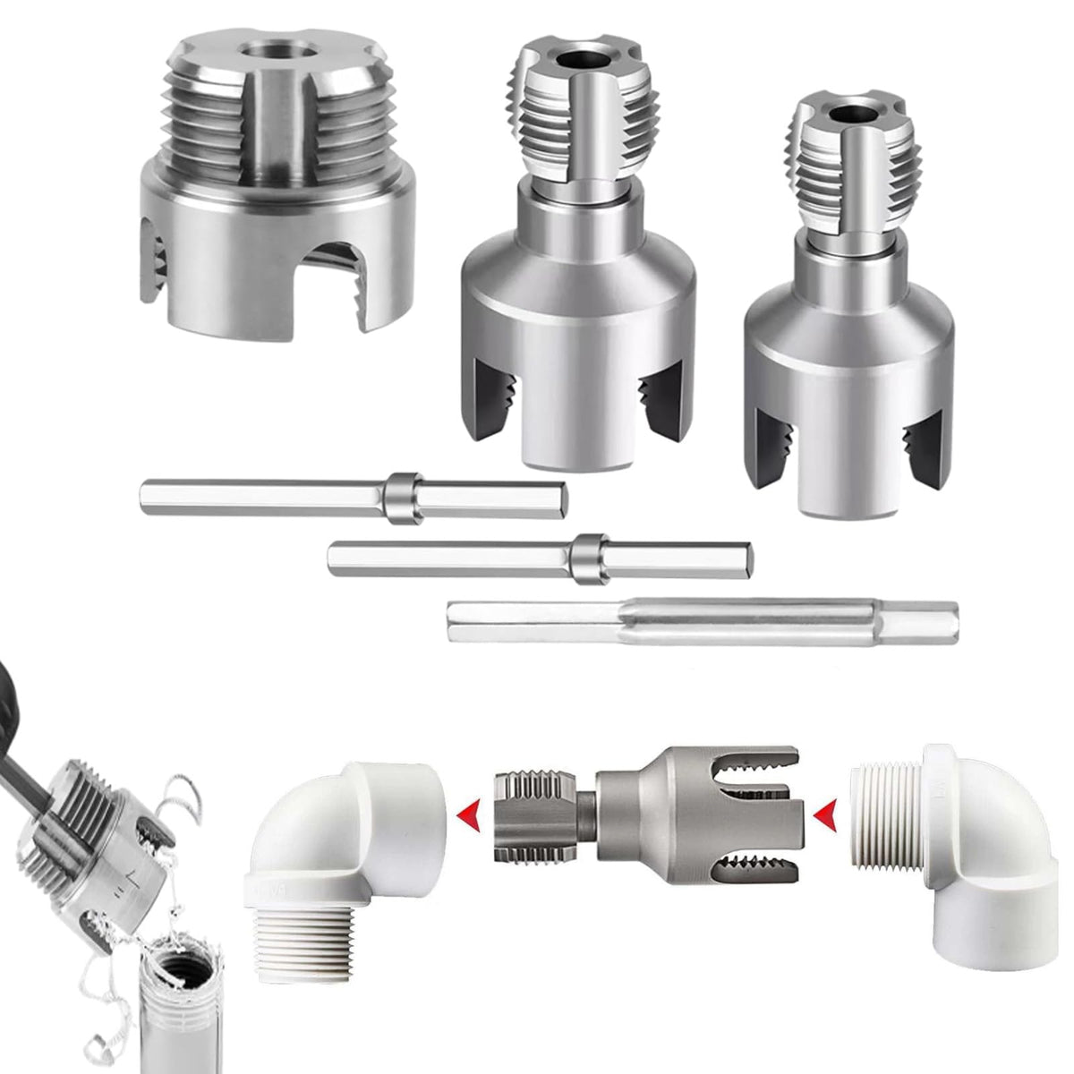 Generic 3Pcs PVC Pipe Threader Kit tool body for streamlined threading