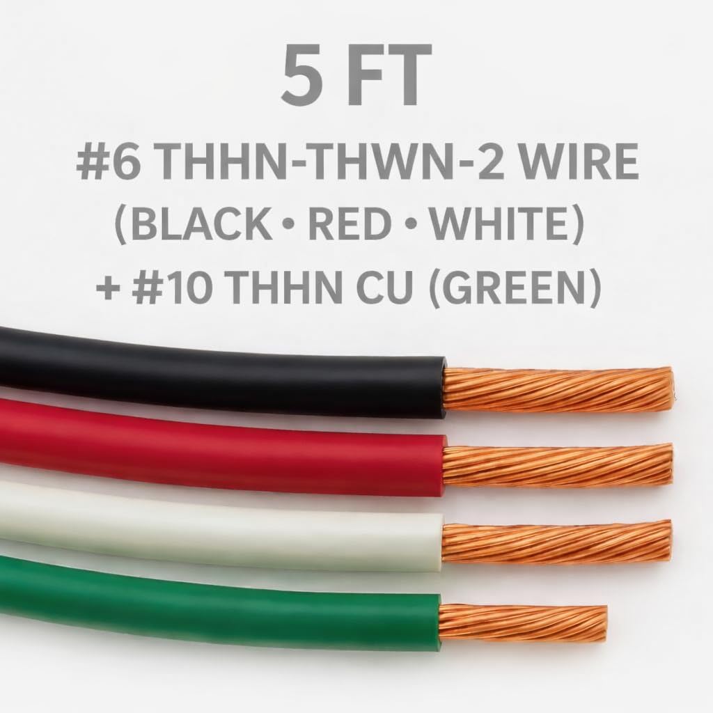 Generic 5 ft THHN stranded wire set with green ground for safe equipment hookups