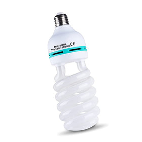 Generic 85W CFL bulb in spiral form delivering 5500K daylight for studio lighting.