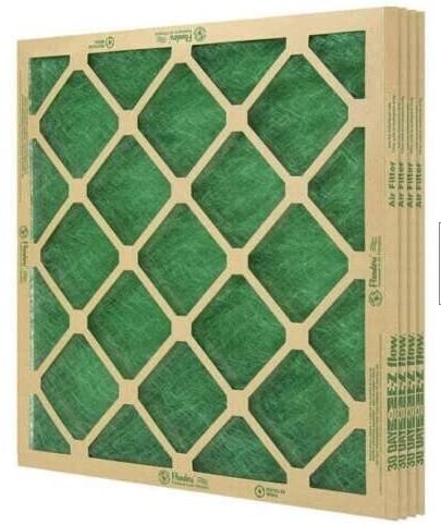 Generic AA Flanders 20x25x1 four-pack filter box for easy replacement in homes.