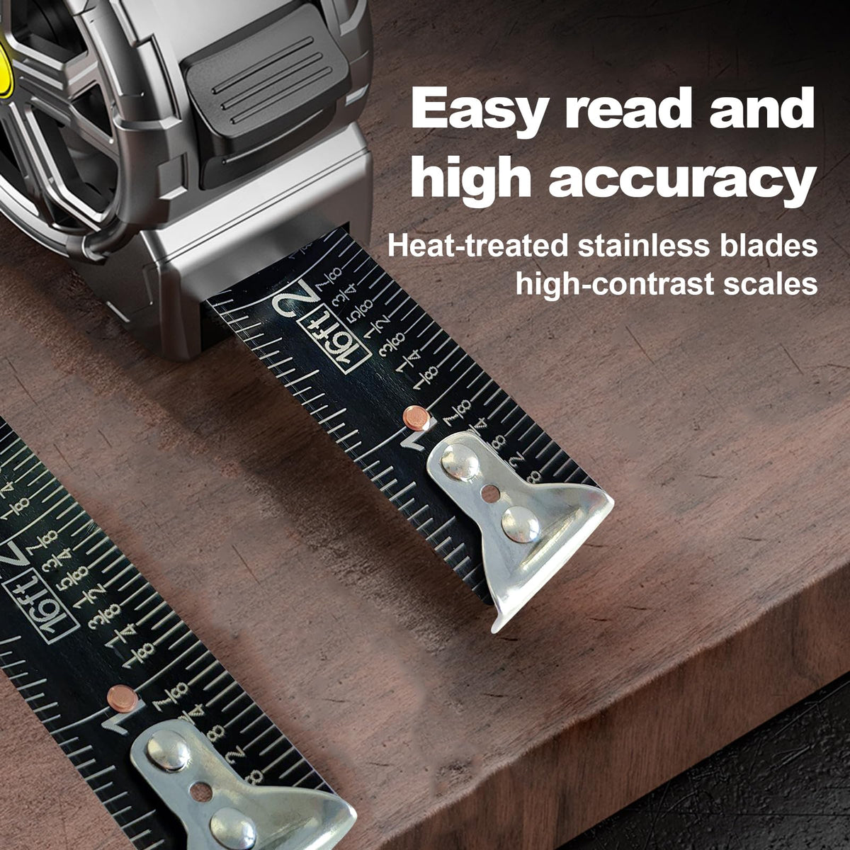 Generic ABS and stainless steel tape measure durable shell for harsh sites.