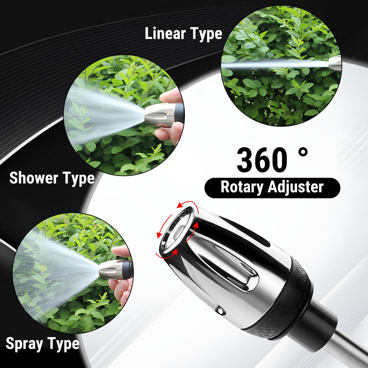 Generic adjustable pressure control enables gentle watering and powerful stain removal
