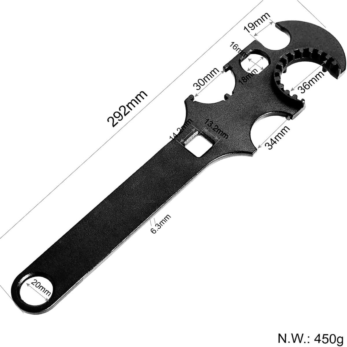 Generic Armorers Wrench measures 12-3 inch for balanced leverage