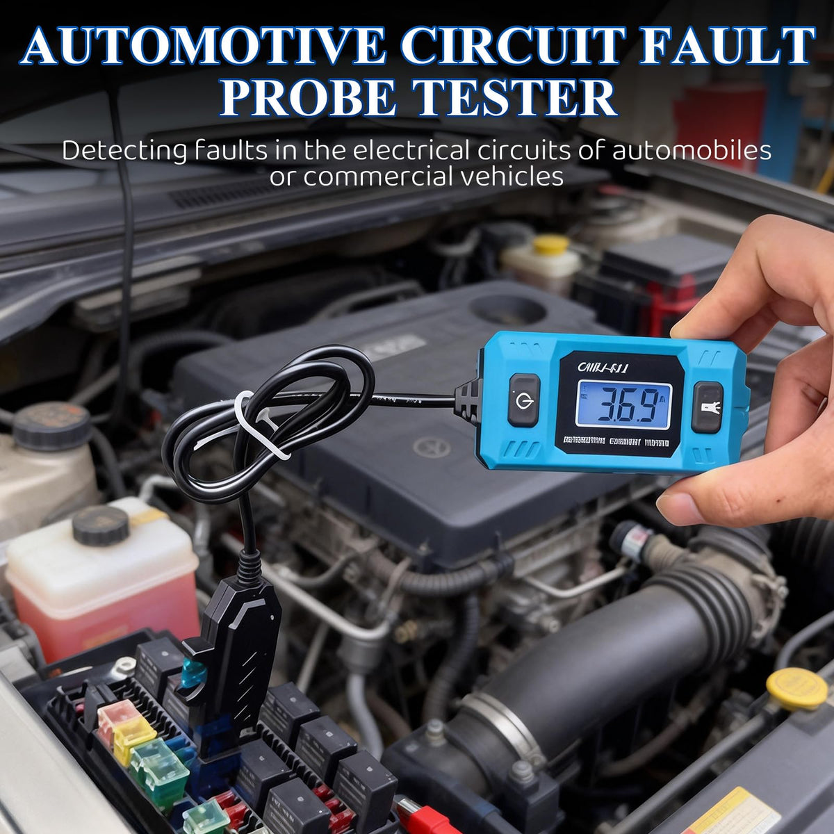 Generic automotive circuit fault tester with LED display highlighting precise readings