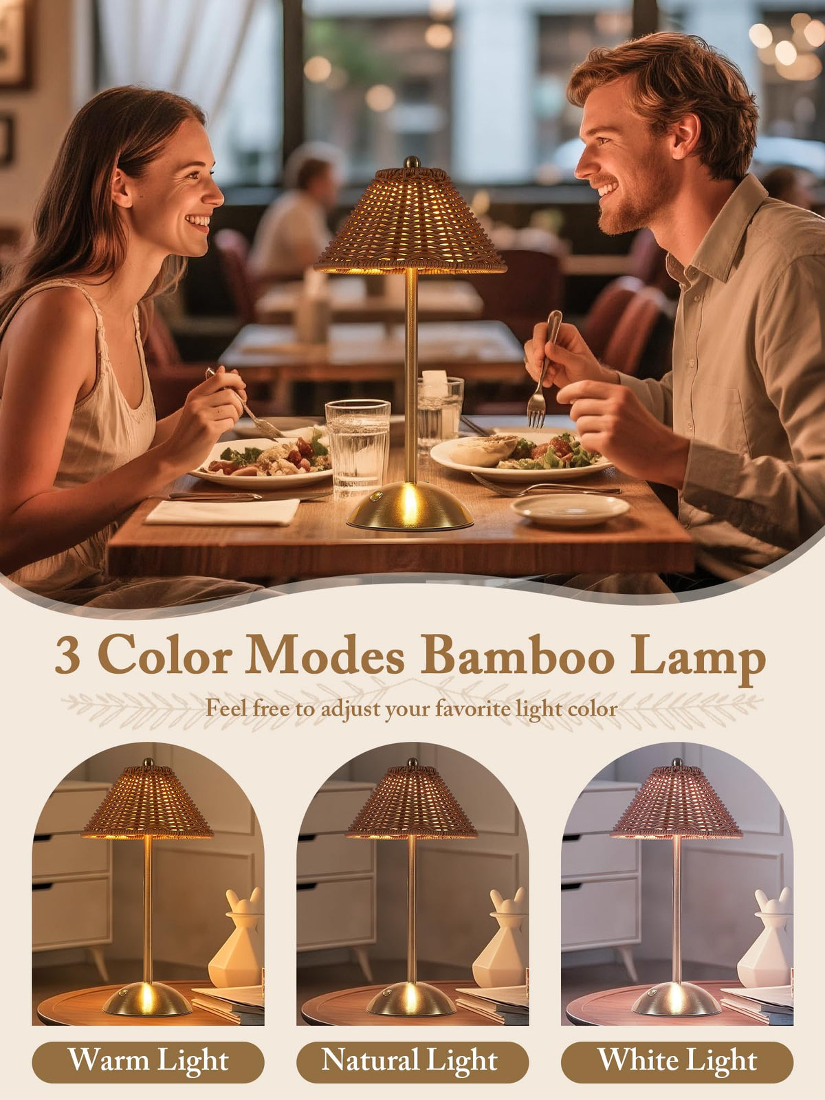 Generic Boho Rattan Table Lamp LED dimmable lighting for adjustable reading.